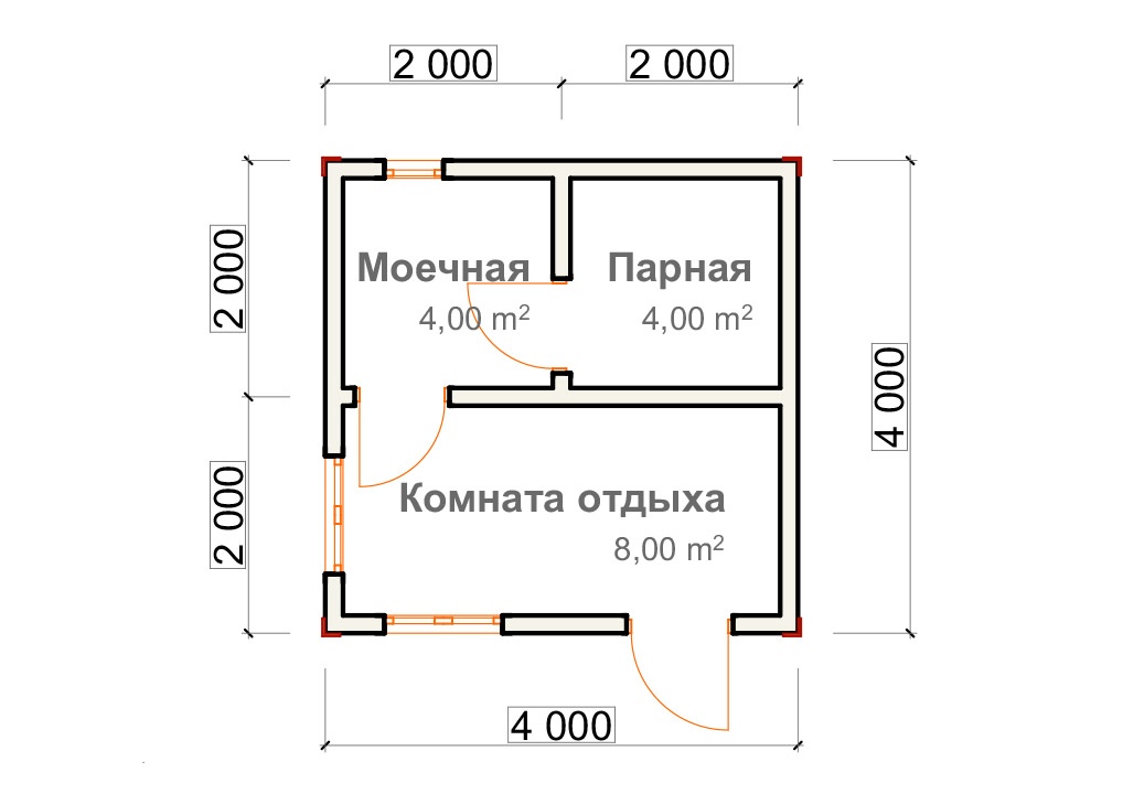 Планировка проекта Баня 4х4 Планировка проекта Баня 4х4